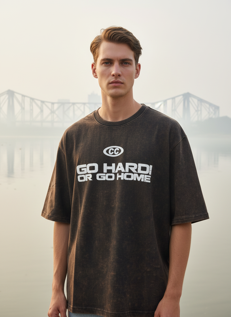 Go Hard Brown washed Oversized T-shirt