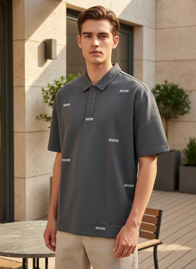 Embossed Grey Collar T-shirt