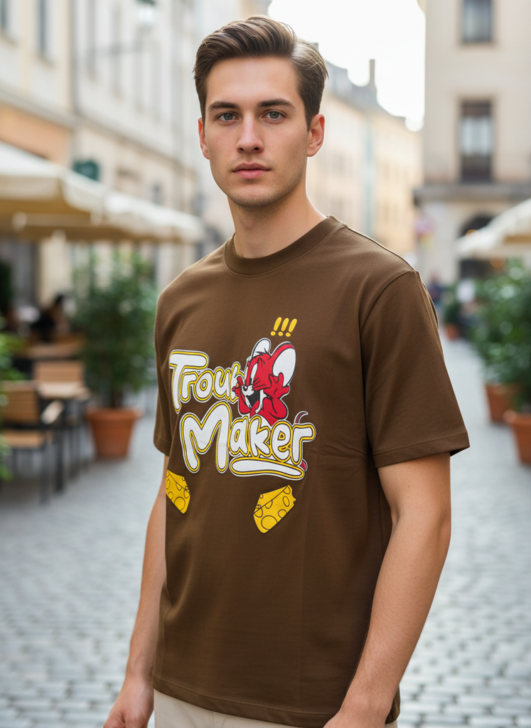 Trouble Maker Brown Oversized T-shirt