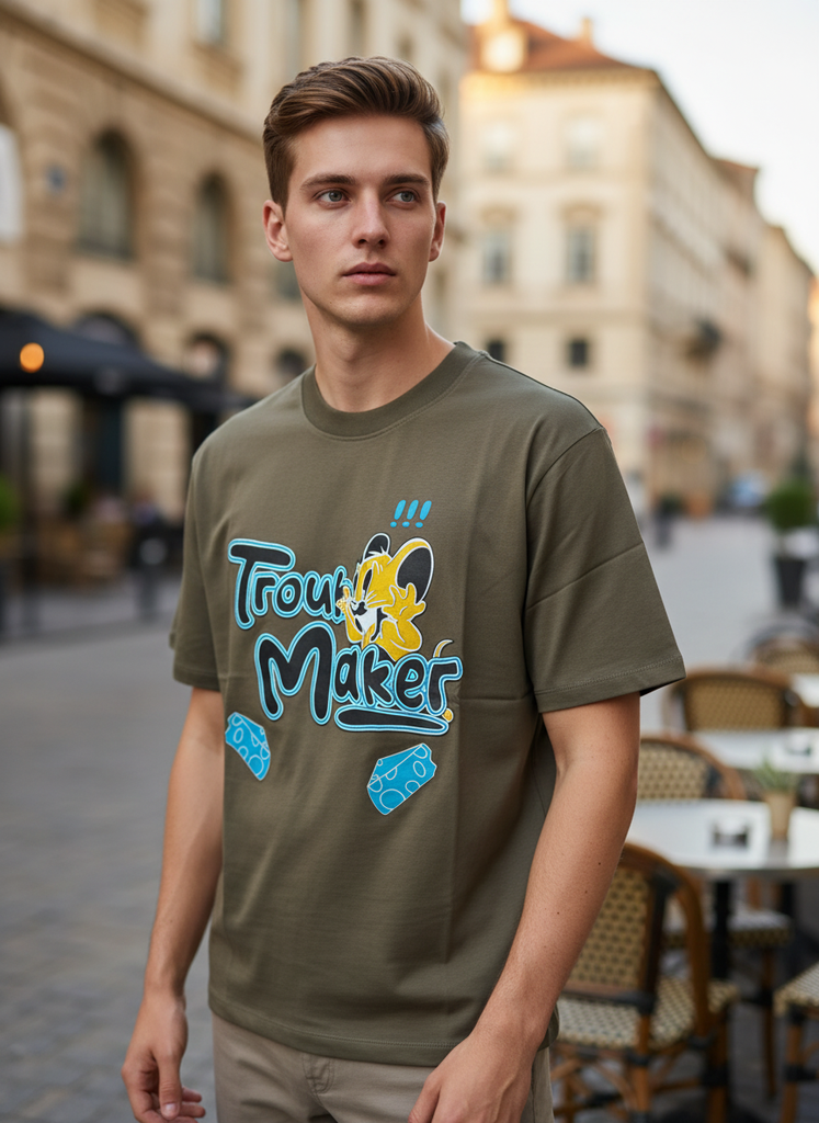 Trouble Maker Grey Oversized T-shirt