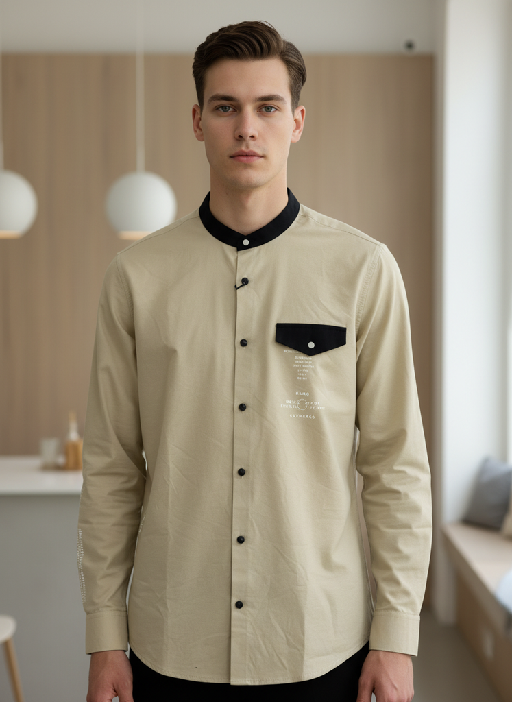 Mandarin collar Beige Shirt