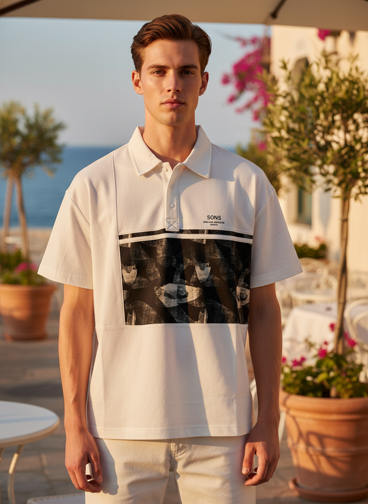 Designed Patchy Collar T-shirt